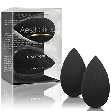 Aesthetica Mini Beauty Sponge Blender 2 Pack - Perfect for Small Areas, Around Eyes, Lips and Brows - Latex Free