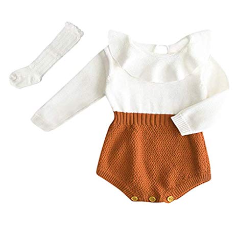 Askwind Baby Girls Romper Knitted Ruffle Long Sleeve Jumpsuit Baby Kids Girl Romper Autumn Winter Casual Clothing