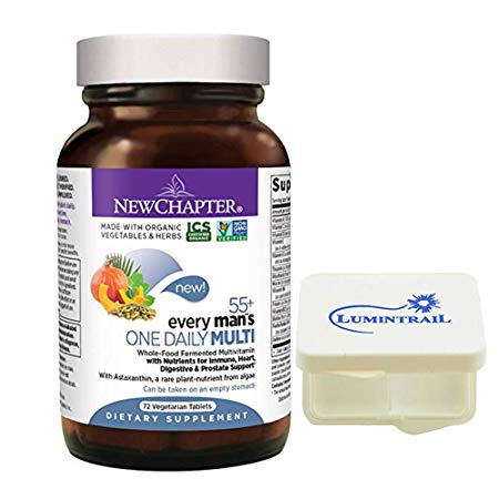 New Chapter Multivitamin for Men 50 Plus, Every Man's One Daily 55  with Fermented Probiotics   Whole Foods   Astaxanthin - 72 Vegetarian Tablets Bundle with a Lumintrail Pill Case