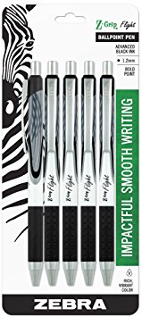 Zebra Z-Grip Flight Ballpoint Retractable Pen, 1.2mm, Black, 5 Pack (21915)