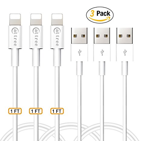 Cable , CATTREE 1FT USB Lightning Cables Data Lines for iPhone 7,7 Plus, 6, 6 Plus, 5s, 5c, 5, iPad Air, Mini, iPad 4th Gen, iPod Touch, iPod Nano, iOS 8,9 - White - 3 PACK