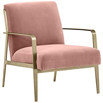 Rivet Clover Modern Glam Velvet Brass Arm Accent Chair, 27.25" W, Dark Pink