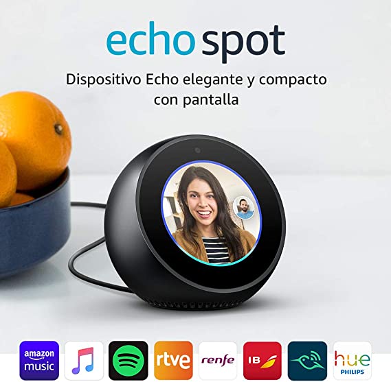 Amazon Echo Spot - Reloj despertador inteligente con Alexa, negro