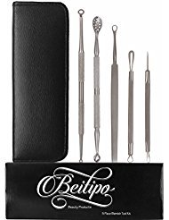 Comedone Extractor Acne Removal Tool Kit (5 Piece Set in Choice of Black or Silver Case) Effective for Treatment of Blackhead and Whitehead