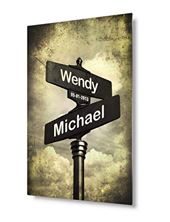 DECORARTS - Lovers Crossroads - Personalized Metal Transprinting Artwork, Includes Names and The Special Date for The Wedding Anniversary.12 x08