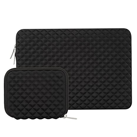 Mosiso Laptop Sleeve Bag Only for MacBook 12-Inch with Retina Display 2017/2016/2015 Release with Small Case, Shock Resistant Diamond Foam Water Repellent Lycra Protective Cover, Black