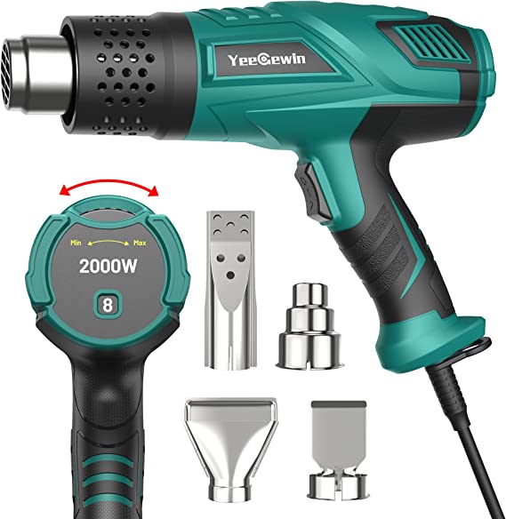 Yeegewin Heat Gun 2000W Heavy Duty Hot Air Gun Kit Variable Temperature Control 50°C-600°C 4 Nozzles with Overload Protection for Crafts, Shrinking PVC, Stripping Paint