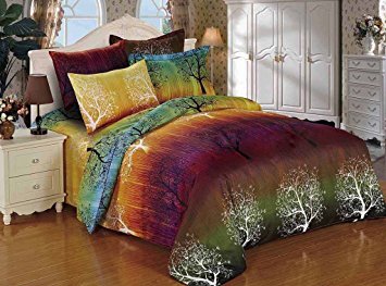 Rainbow Tree 3pc Bedding Set: Duvet Cover and Two Matching Pillowcases (Full)