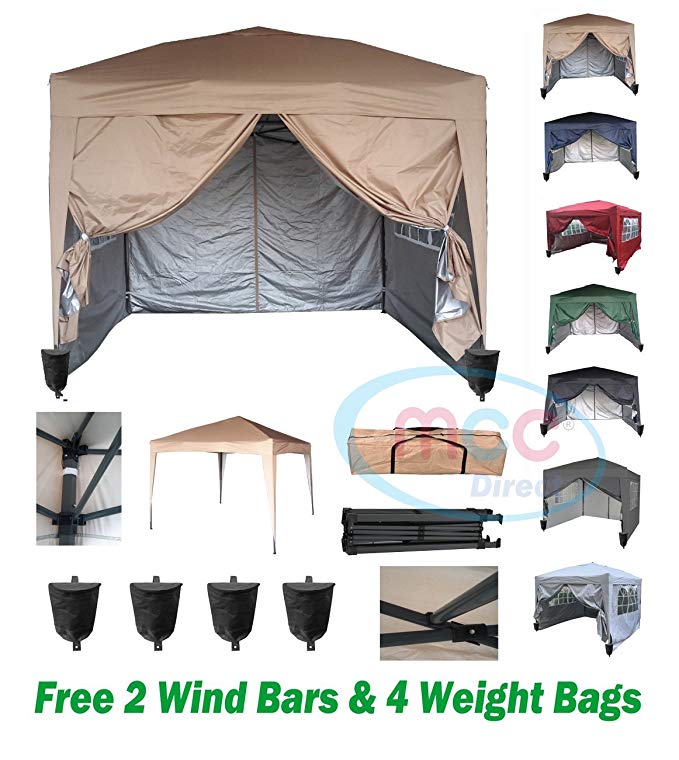 MCC direct Premier 3x3m Waterproof Pop-up Gazebo with Silver Protective Layer Marquee Canopy WS (Beige)