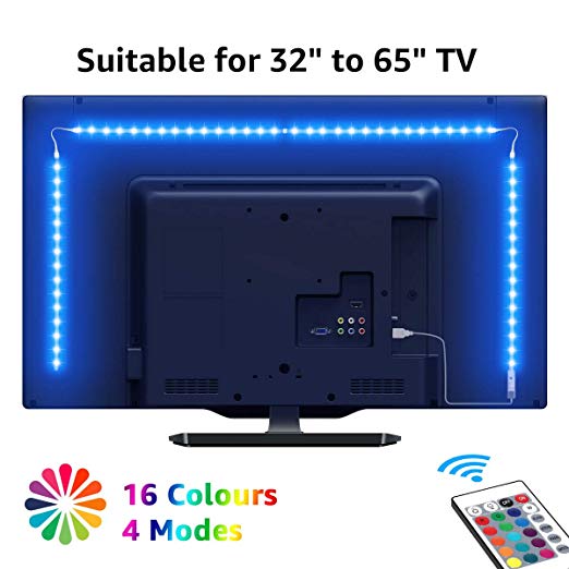 LE TV Backlights, 2M USB LED Light Strip with RF Remote, Dimmable RGB Mood Lights, SMD 5050 Bias Lighting for 32 - 65” TVs, Computer, Gaming Monitor and More (4 x 50cm)