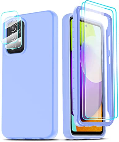 LeYi for Samsung A52 Case, Galaxy A52 5G Case with [2 x Tempered Glass Screen Protector & Lens Protector], Full-Body Shockproof Soft Liquid Silicone Protective Phone Case for Galaxy A52 5G, Violet