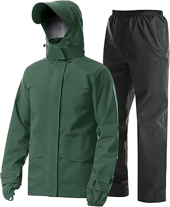 iCreek Rain Suit Waterproof Jacket with Pants 2 Pieces Breathable Lightweight Packable Raincoat with Hooded Rainwear Unisex