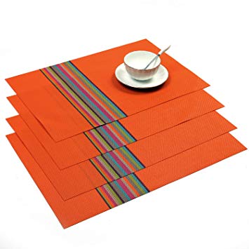 SHACOS Exquisite PVC Placemats Woven Vinyl Place Mats for Dining Table Heat Resistant Table Mats (4, Orange)