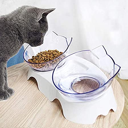 Raised Cat Bowls, Anti Vomiting Design Cat Feeding Bowls, Elevated Cat Food Bowls for Relief of Whisker Fatigue Pet Water Bowls (Safe Food-Grade Material)