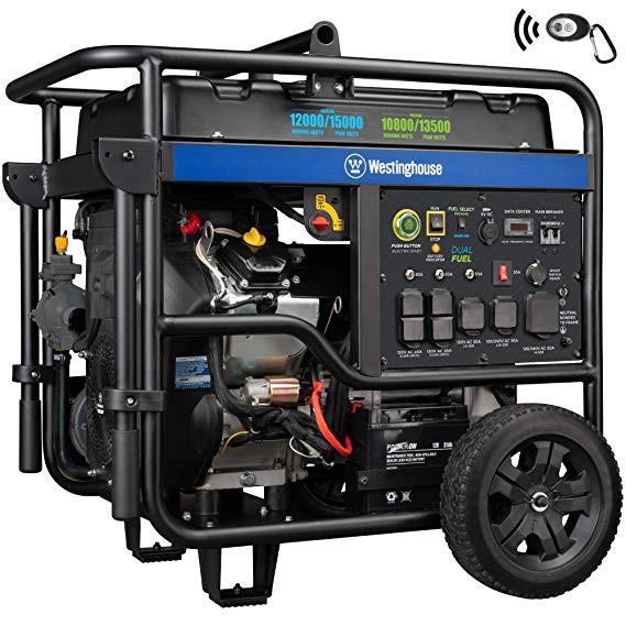 Westinghouse WGen12000DF Ultra Duty Portable Generator - 12000 Rated Watts & 15000 Peak Watts - Dual Fuel - Electric Start - Transfer Switch & RV Ready - CARB Compliant