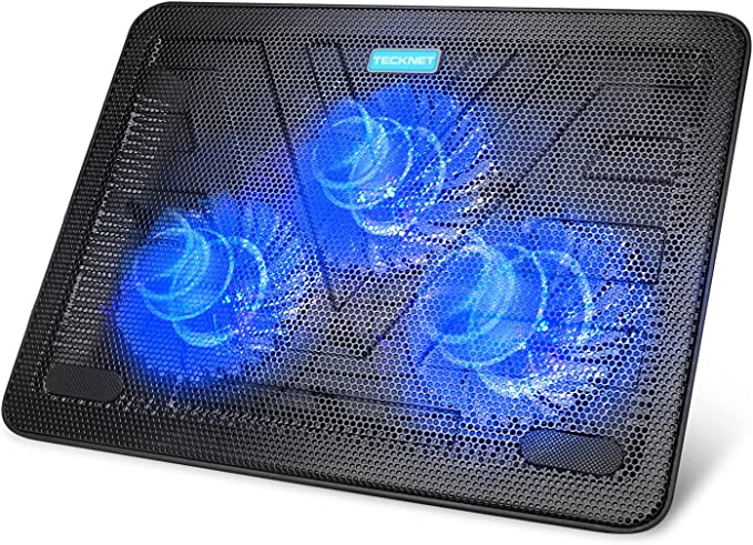 TECKNET Laptop Cooling Pad, Portable Slim Quiet USB Powered Laptop Notebook Cooler Cooling Pad Stand Chill Mat with 3 Blue LED Fans, Fits 12-17 Inches (Black)