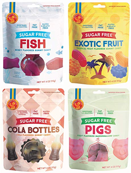 Candy People Sugar-Free Swedish Gummy Candy – Gluten-Free, Fat-Free Gummies – Cola Bottles, Marshmallow Pigs, Exotic Fruit, Fish