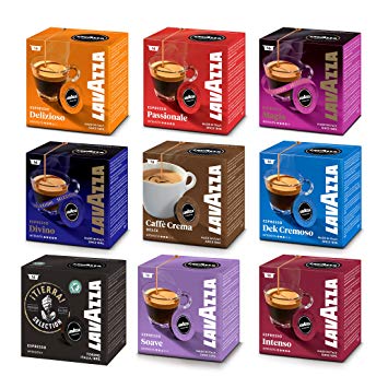 Lavazza A Modo Mio Coffee Capsules, Caffè Crema, Starter-Set with 9 Varieties