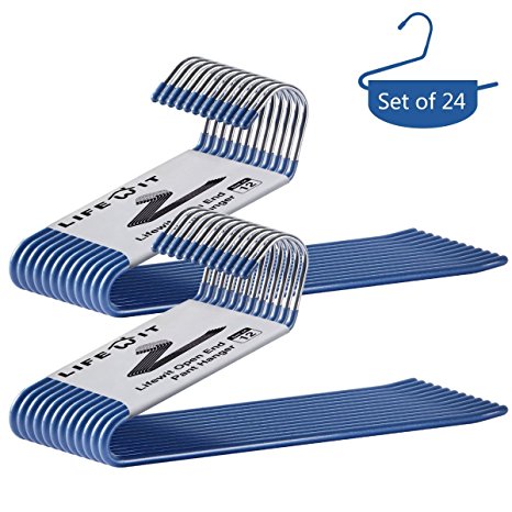 Lifewit 24 Packs Open End Pants Hangers Slack Jeans Trouser Hangers Easy Slide Organizers,Stainless Steel(Blue)