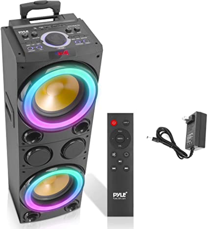 Portable Bluetooth PA Speaker System - 1200W Outdoor Bluetooth Speaker Portable PA System w/Microphone in, Party Lights, USB SD Card Reader, FM Radio, Rolling Wheels - Remote Control - Pyle PPHD210