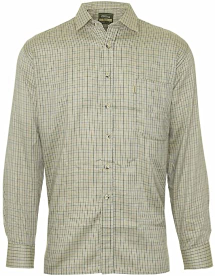 MENS CHAMPION CARTMEL COUNTRY CHECK SHOOTING LONG SLEEVE SHIRT CHEST POCKET (XLarge, Olive)