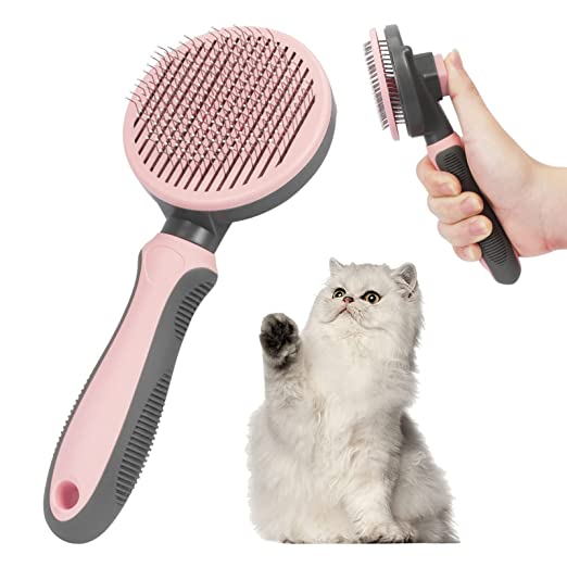 Pet Grooming Brush for Dogs and Cats, Self Cleaning Slicker Dog Cat Brush to Remove Loose Fur, Tangles & Dirt, Great for Long and Short Haired Cats & Dogs, Pink