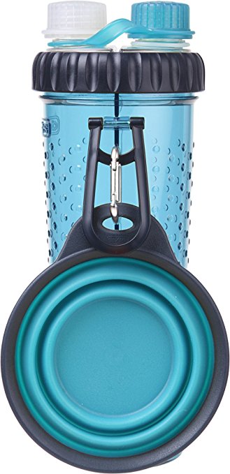 Dexas Popware H-Duo Dual Chambered Hydration Bottle with Collapsible Pet Cup,