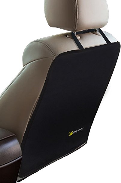 Tike Smart Luxury Clean-Edge Kick Mat - Seat Back Protector and Seat Cover with Invisible Strap and Stiff Edging - Black (1 Mat)