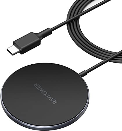 RAVPower Magnetic Wireless Charger for iPhone 12, Wireless Charging Pad with 5ft Cable with USB-C Connector, Fast Wireless Charging Pad for iphone12 【Adapter Not Include】