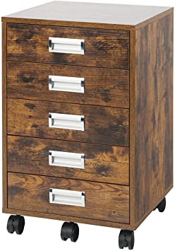 TOPSKY 5 Drawer Mobile Cabinet Fully Assembled Except Casters Built-in Handles (Rustic-Brown)