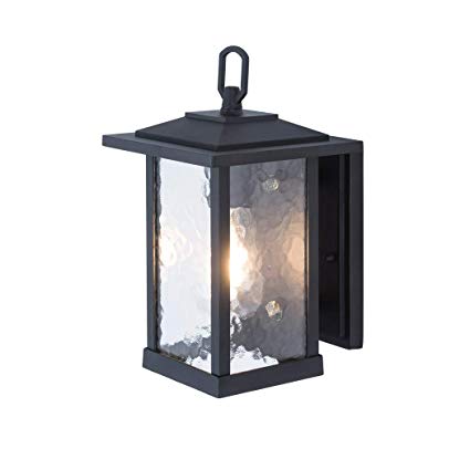 Outdoor Wall Lanterns/Sconce, 1-Light Exterior Wall Mount Light in Matte Black Finish with Water Glass, Aluminum Alloy Patio/Porch Lighting Fixture, 60W