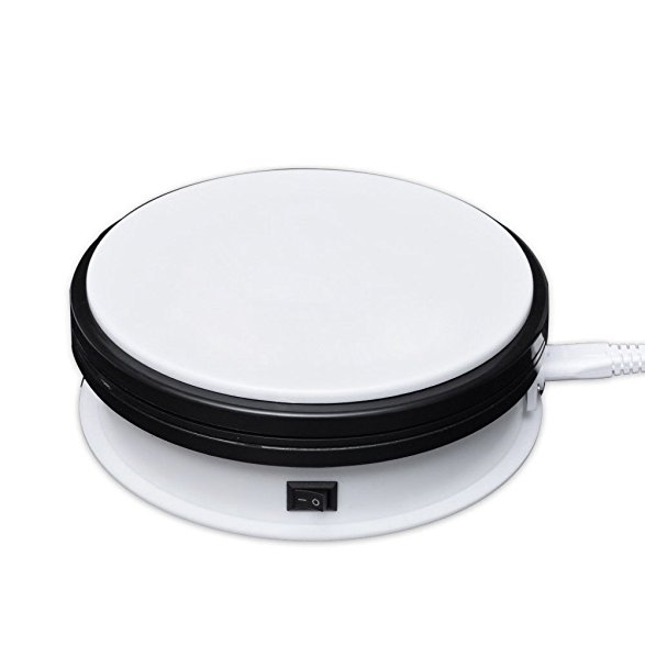 Fotoconic White Electric Motorized Rotating Turntable Display Stand for Electrical Product Display, 6 Inch / 15cm Diameter, 40 Pounds Loading for Display