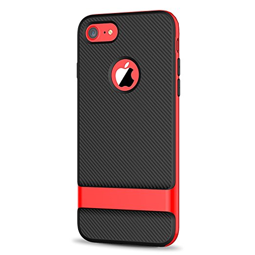 iPhone 8 Case, iPhone 7 Compatible, JETech Two-Layer Slim Protective Case Cover with Shock-Absorption and Carbon Fiber (Red)