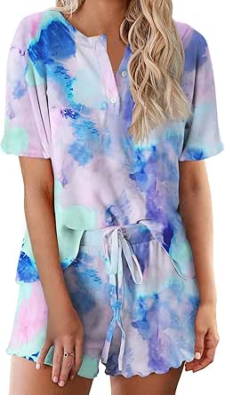 Ekouaer Tie Dye Pajamas Set Womens Loungewear Sleepwear 2 Piece PJ Sets