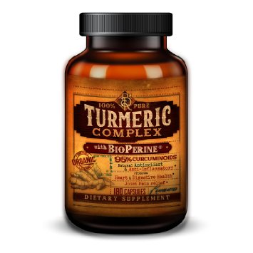 100% Organic Turmeric Complex with BioPerine® Black Pepper Extract and 95% Curcuminoids - Anti-Inflammatory, Antioxidant, Joint Pain Relief - 180 Vegetarian Capsules