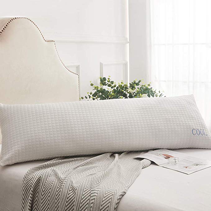 Decroom Removable Body Pillow Cover - Cool Fiber and Bamboo Fiber Body Pillowcase with Zipper - White，20" x 54"
