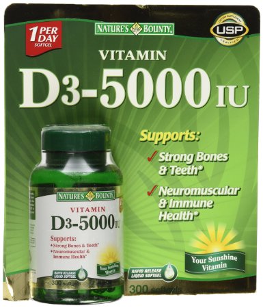 Natures Bounty Vitamin D3 5000 IU 300 Softgels