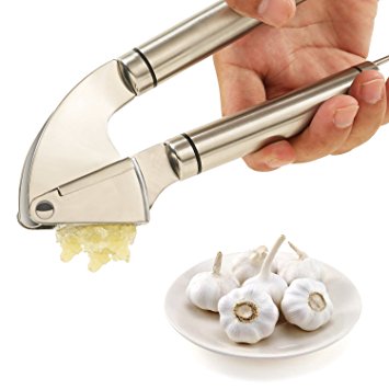 Garlic Press and Peeler Set，#304 Stainless Steel Garlic Crusher Mincer for Chef