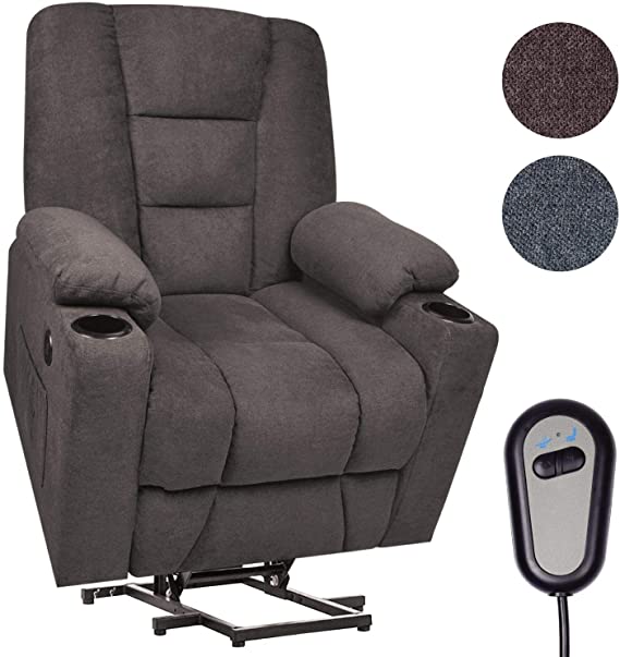 Maxxprime Upgraded Electric Power Lift Recliner Chair Sofa for Elderly, 23" Wide & Comfortable, Premium Thickened Fabric, 3 Positions, 2 Side Pockets & Cup Holders, Dual USB Ports (Grey)
