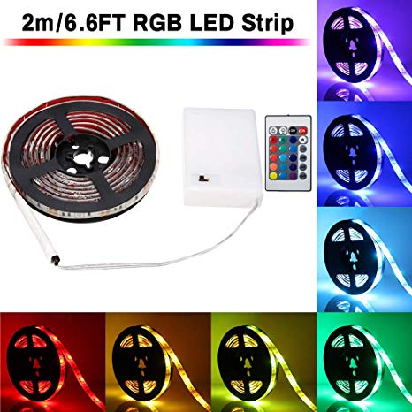 LED Strip Lights Battery Powered, SOLMORE 6.6ft 60LED RGB Strip Lights Rope Lights Waterproof Flexible Color Changing RGB LED Light Strip with Remote Control for DIY Party Living Room