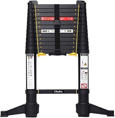 Ohuhu 12.5 FT Premium Aluminum Telescoping Ladder, ONE-Button RETRACTION ANSI Certified Patented Design Extension Ladder, 2020 All New Heavy Duty Extendable Telescopic Ladder with 330 Pound Capacity