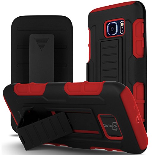 Galaxy S7 Case, CoverON® [Trekker Series] Hybrid Armor Belt Clip Holster Kickstand Combo Cover Case for Samsung Galaxy S7 - Red & Black