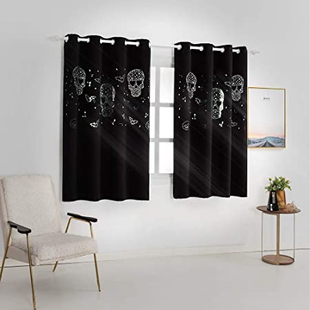 MANGATA CASA Halloween Blackout Curtains Cutout Grommet Thermal 2 Panels for Boys Bedroom, Skull & Star Window Curtain Darkening Drapes for Living Room(Black 52X63in)