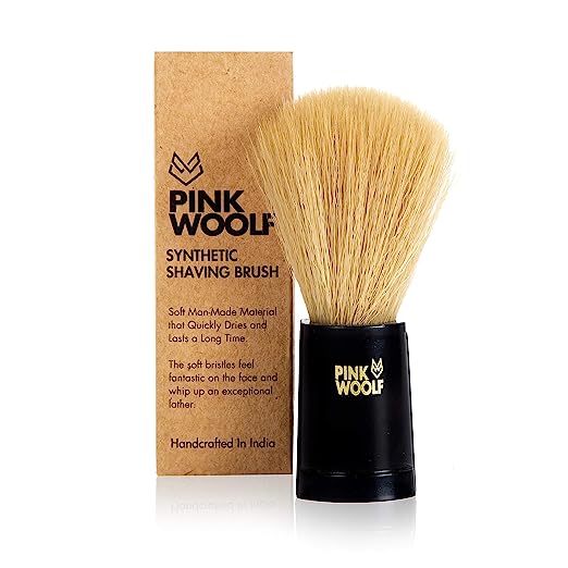 Pink Woolf Soft Bristles Shaving Brush for Men | Engineered Black Plastic Handle | Vegan Shave Brushes | 22mm Knot | "Velvet" Soft Feel for Wet Shaving