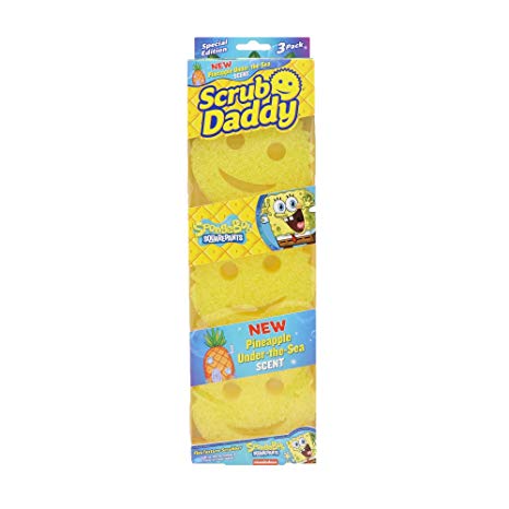 Scrub Daddy- Pineapple Under the Sea Scrubber- Pineapple Scented, FlexTexture, Soft in Warm Water, Firm in Cold, Deep Cleaning, Dishwasher Safe, Multi-use, Scratch Free, Odor Resistant, Ergonomic -3ct