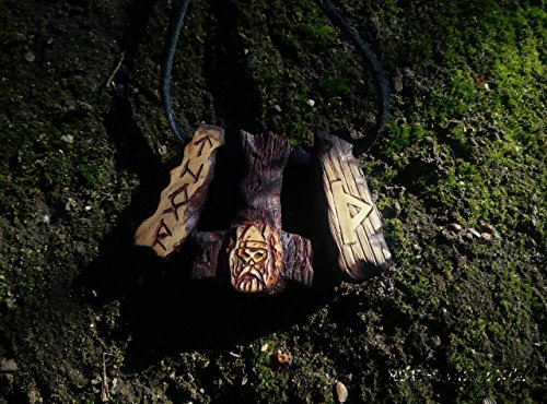 Male Thor's Hammer Mjolnir Pendant with Rune Thurisaz FREE SHIPPING wooden pendant with bronze and elk horn
