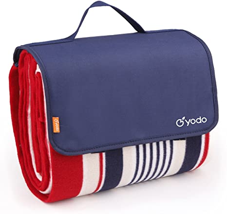 yodo Extra Large Outdoor Waterproof Picnic Blanket Tote 79" x 79" / 79" x 59" Light Weight with Soft Fleece and Padding,Spring Summer Stripe