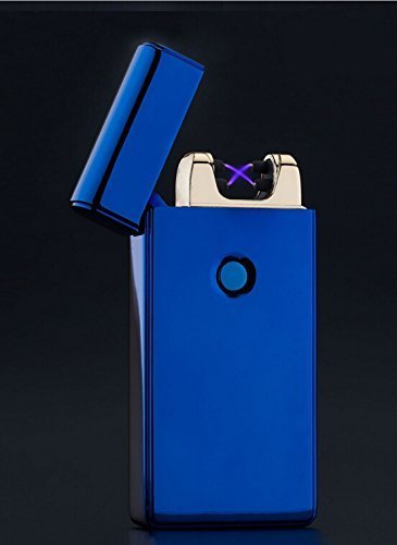 Electronic Windproof Lighter in Innovative Design, Dual Arc, USB Rechargeable. Elegant Gift Box and USB cable included(Blue)