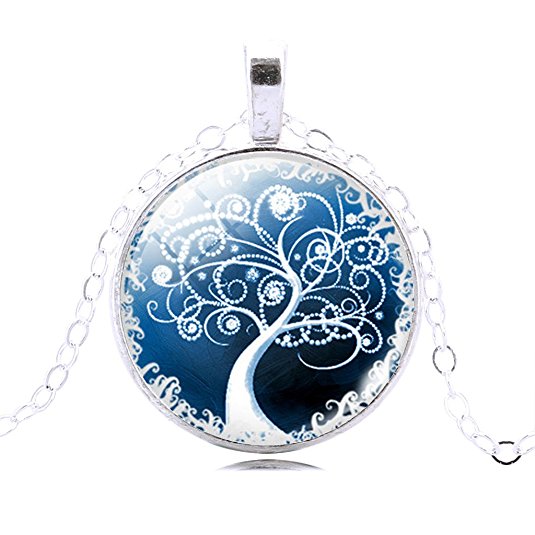 Jiayiqi Charm Silver Tree of Life Pattern Time Gem Pendant Chain Necklace for Women