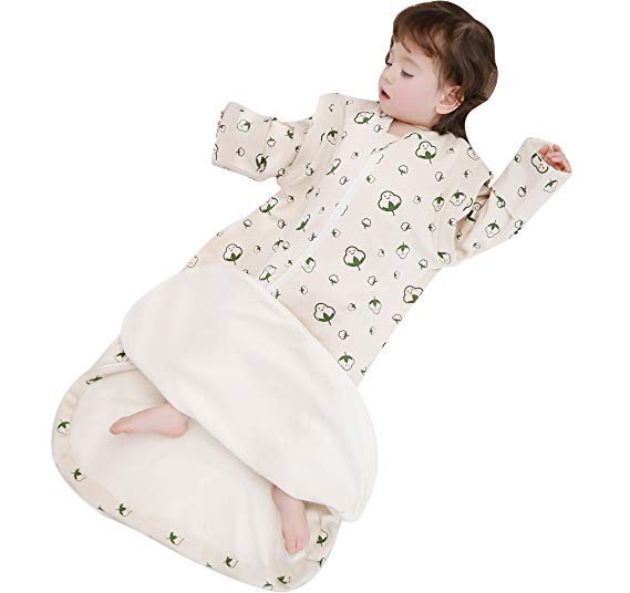 CYUURO Baby Sleep Sack 4 Layered Cotton Gauze Long Sleeves Wearable Blankets Detachable